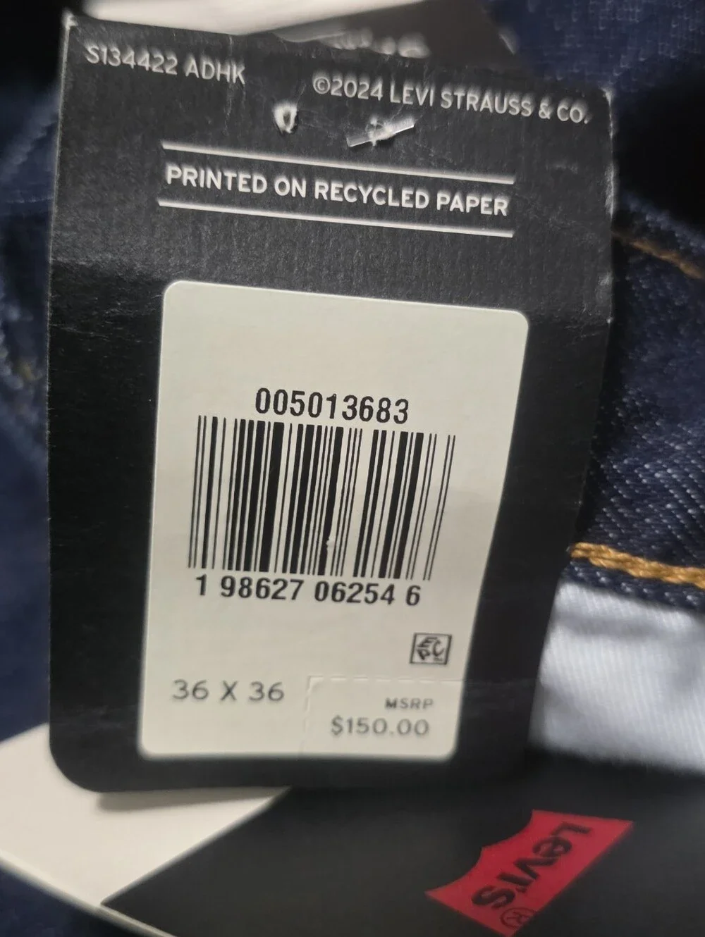 Levi's 501 Original Selvedge Men's Jeans Dark Wash Size 36 X 36 NWT